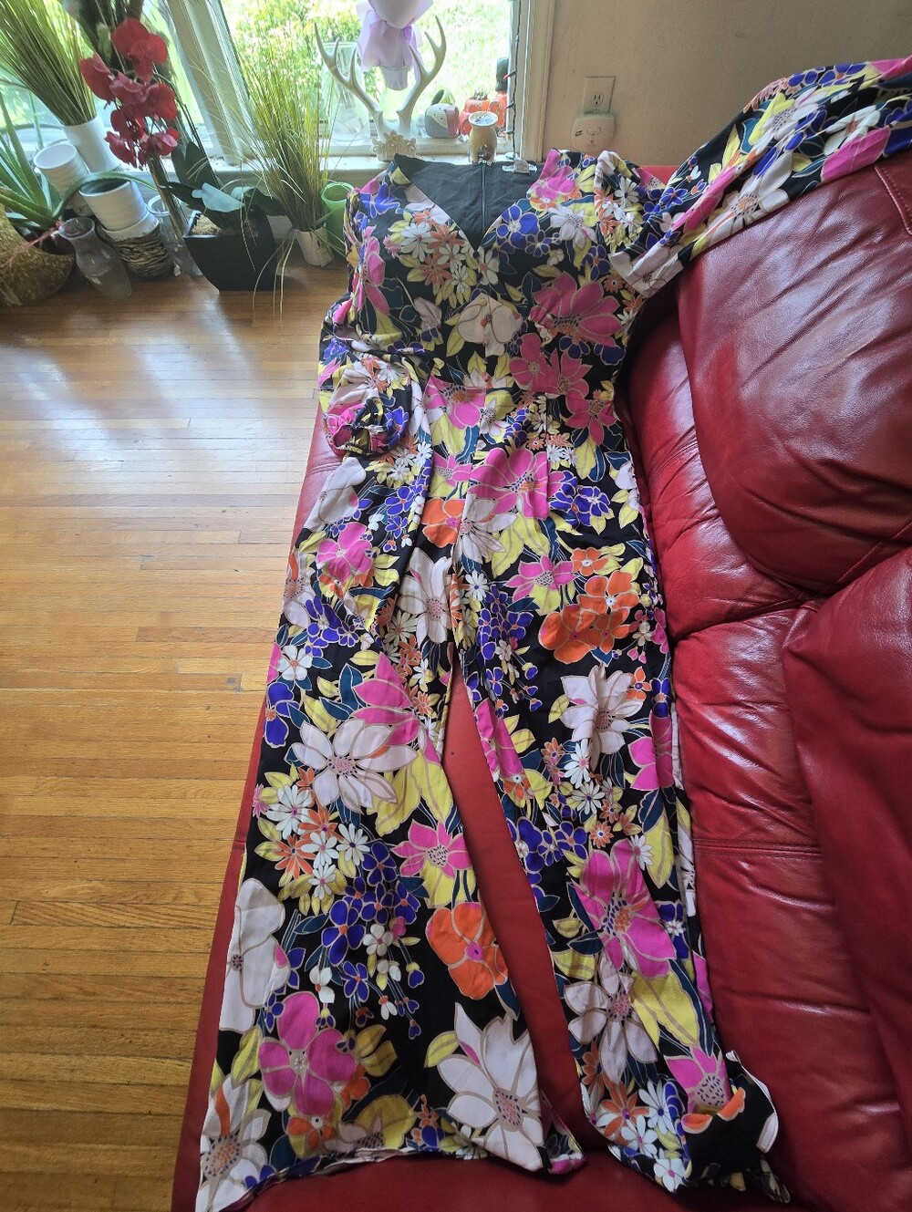 Glamorous Black Floral Jumpsuit with Pink, Orange & Yellow Flowers